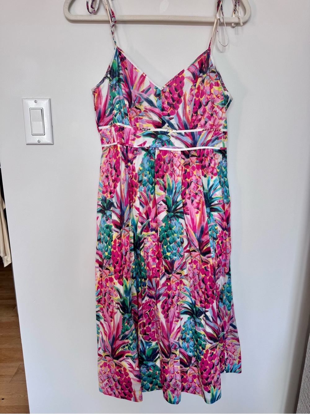 J.Crew Bright Pink Tropical Print Spaghetti-Strap Dress